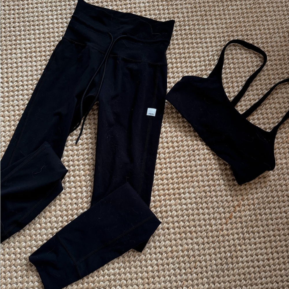 Vuori Black High-Waist Leggings with Matching Black Strappy Sports Bra